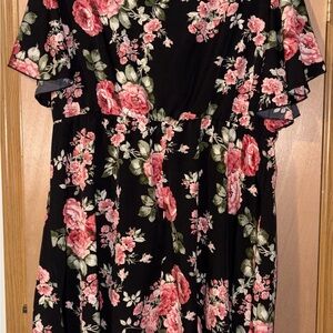 SHEIN Black Dress with Pink Floral Design